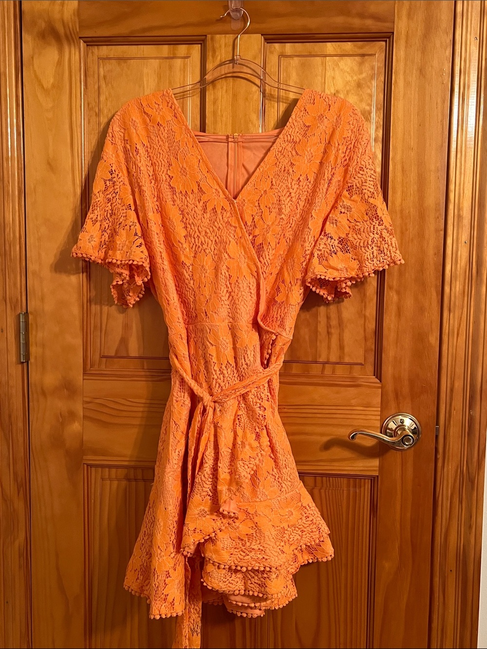 Orange Lace Wrap Romper
